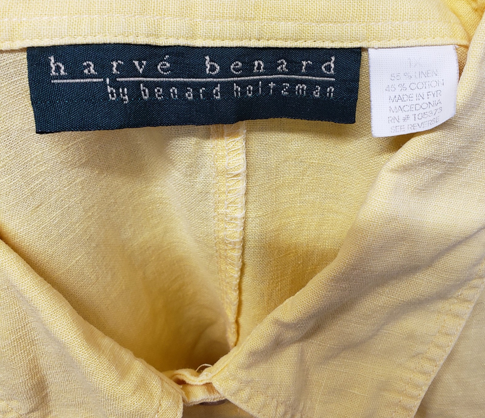 Harve Benard Shirt Womens 1X Linen Blend Button Up Sunshine Yellow Long Sleeve