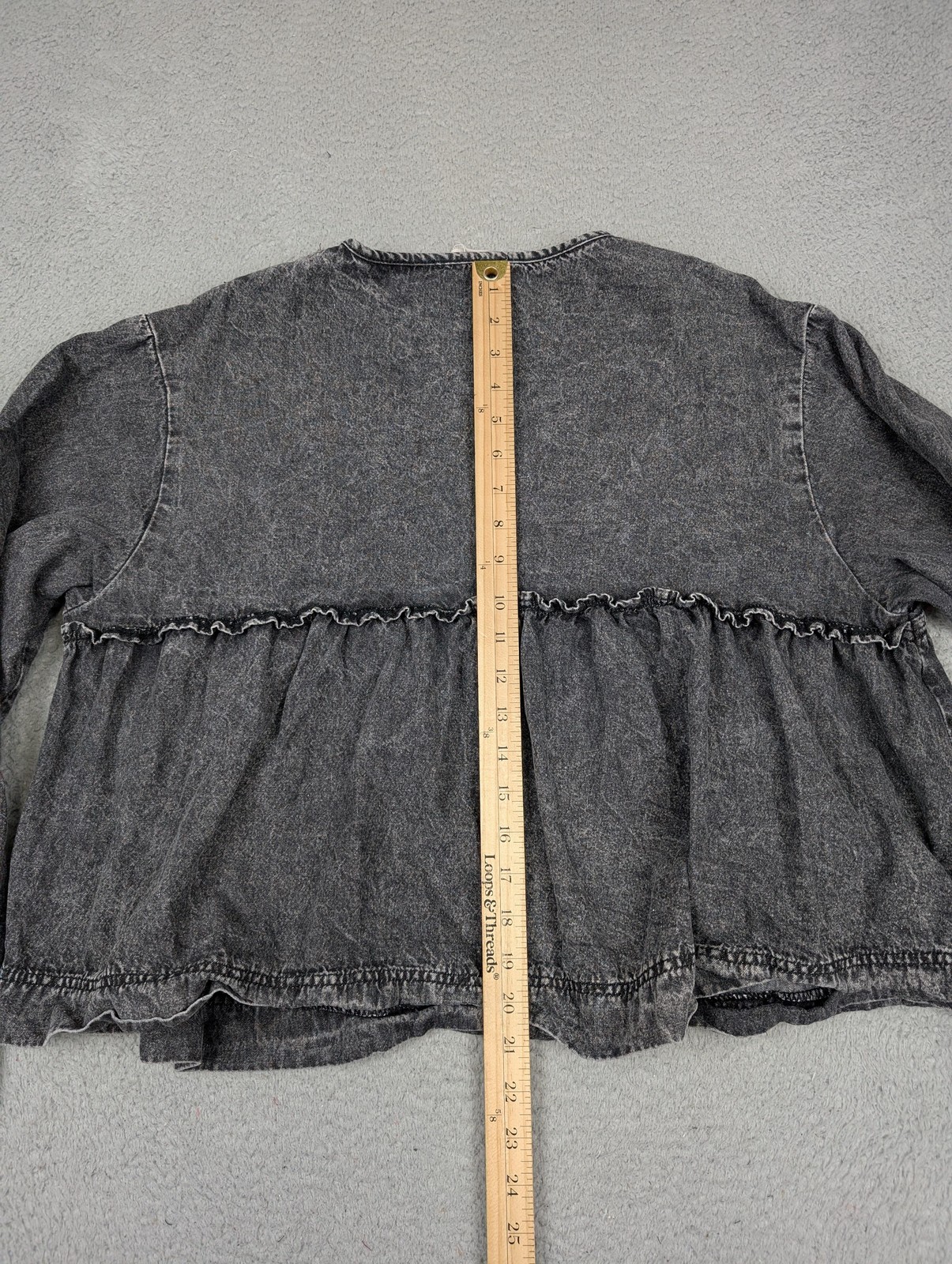 Savanna Jane Shirt Womens Large Gray Mineral Wash V Neck Boho Peplum Long Sleeve
