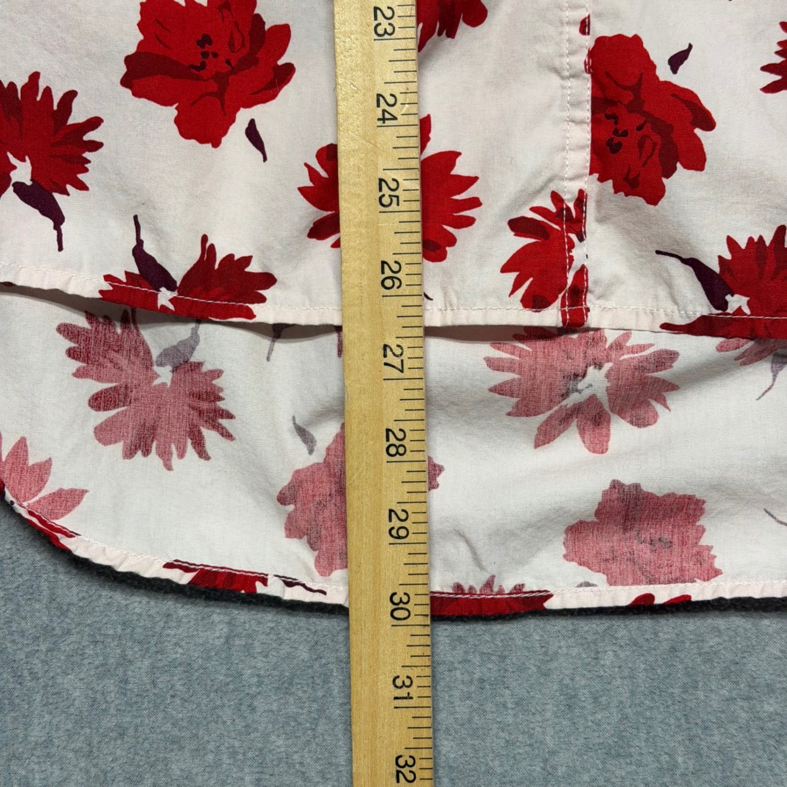 Free Assembly Womens XL Pink Red Floral Ruffle Shoulder Cotton Blouse Top
