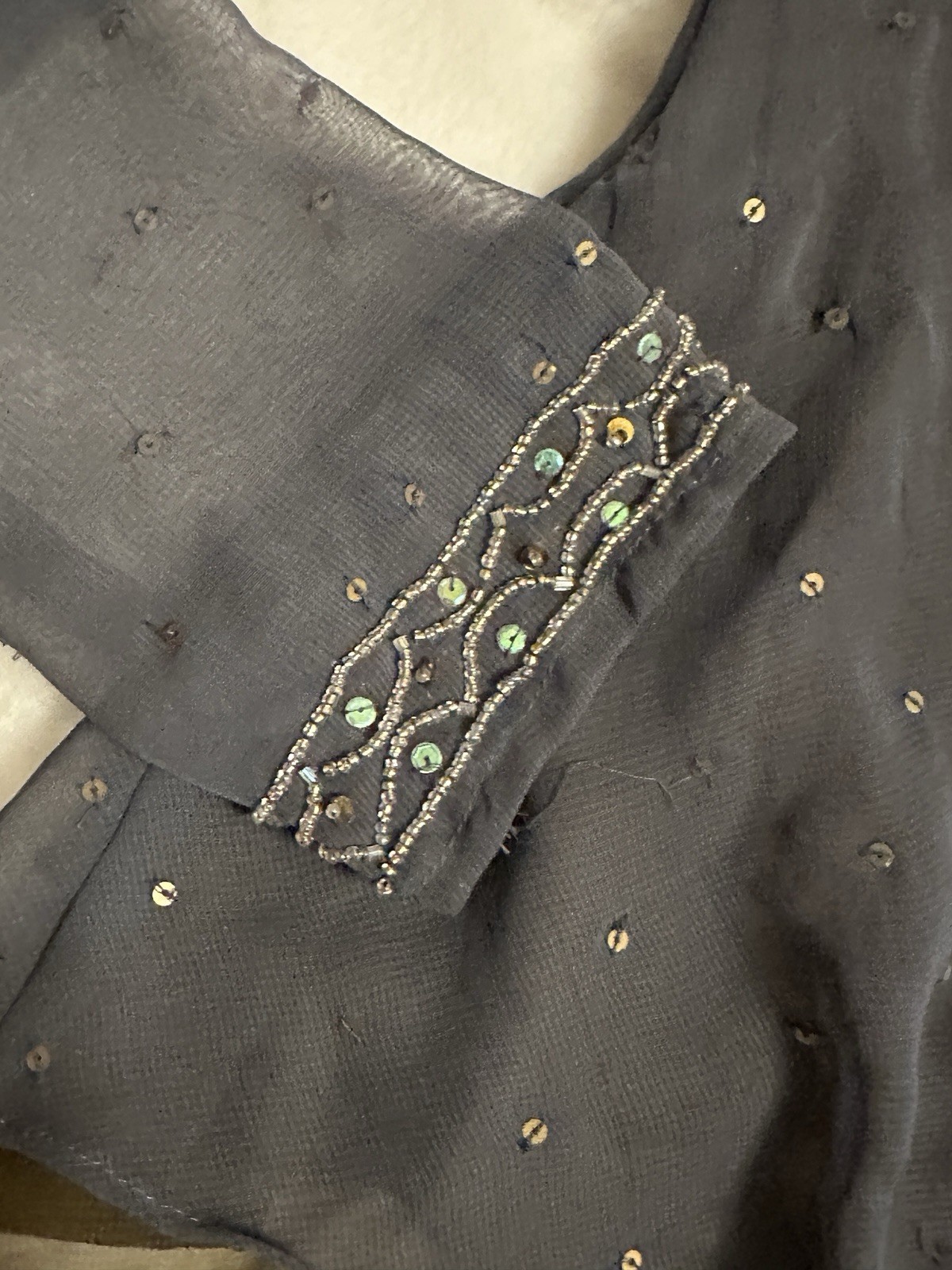 Soft Surroundings Gray Chiffon S Blouse Sequins Dark Fairy Core Whimsigoth