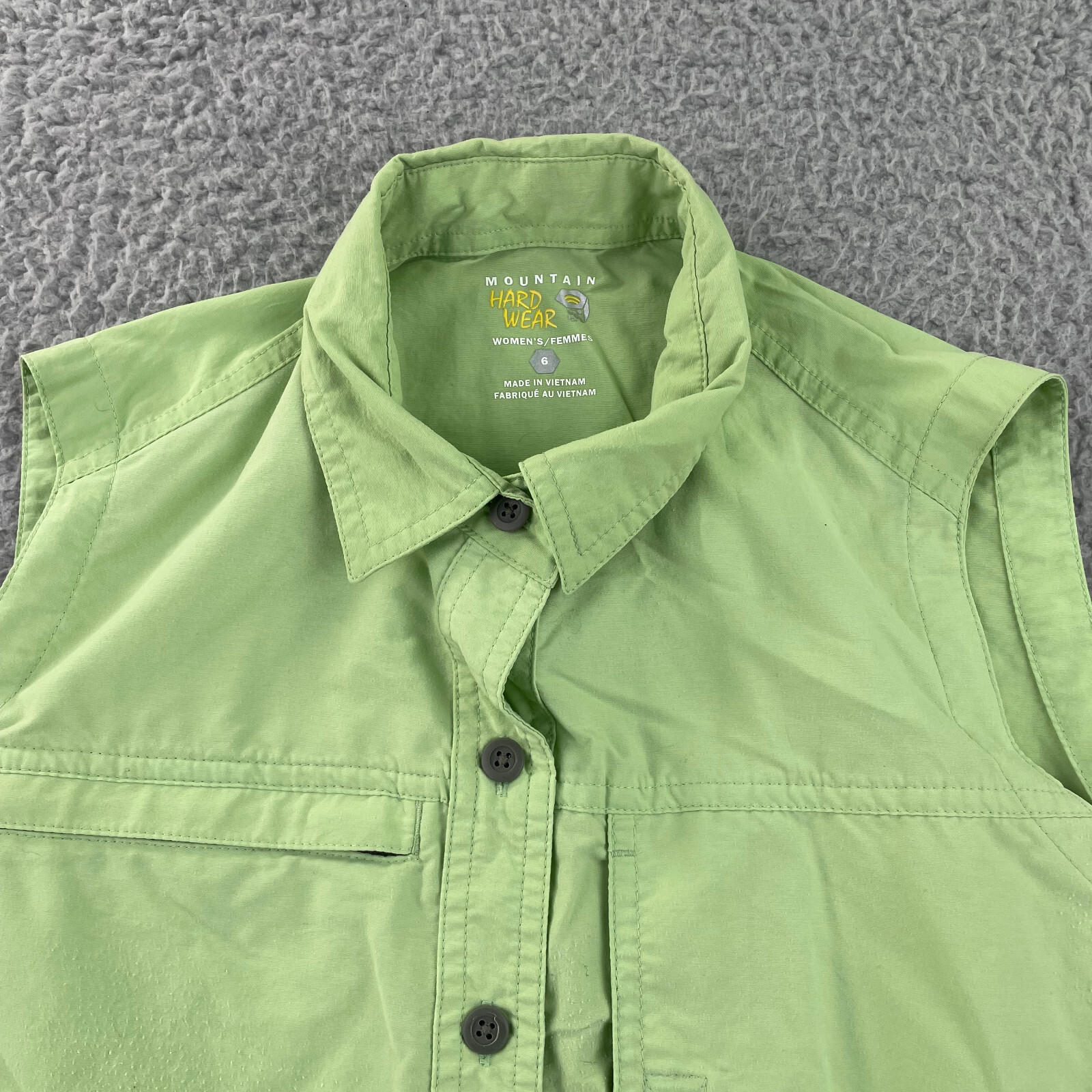 Mountain Hardwear Top Shirt Women 6 Button Up Lime Green Sleeveless Vented Vest