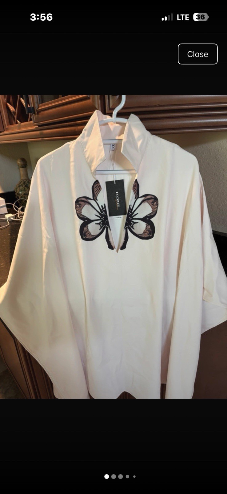 Uoozee Ivory XL Kaftan Blouse Butterfly Embroidered V-Neck 3/4 Pullover