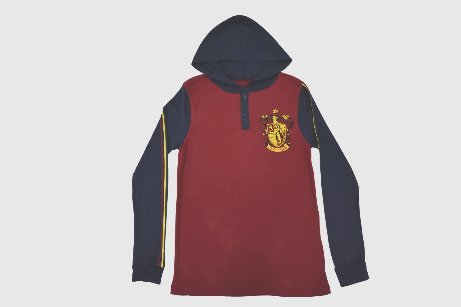 Harry Potter Juniors Gryffindor Hooded Long Sleeve Henley Hood Shirt NWT XS-2XL