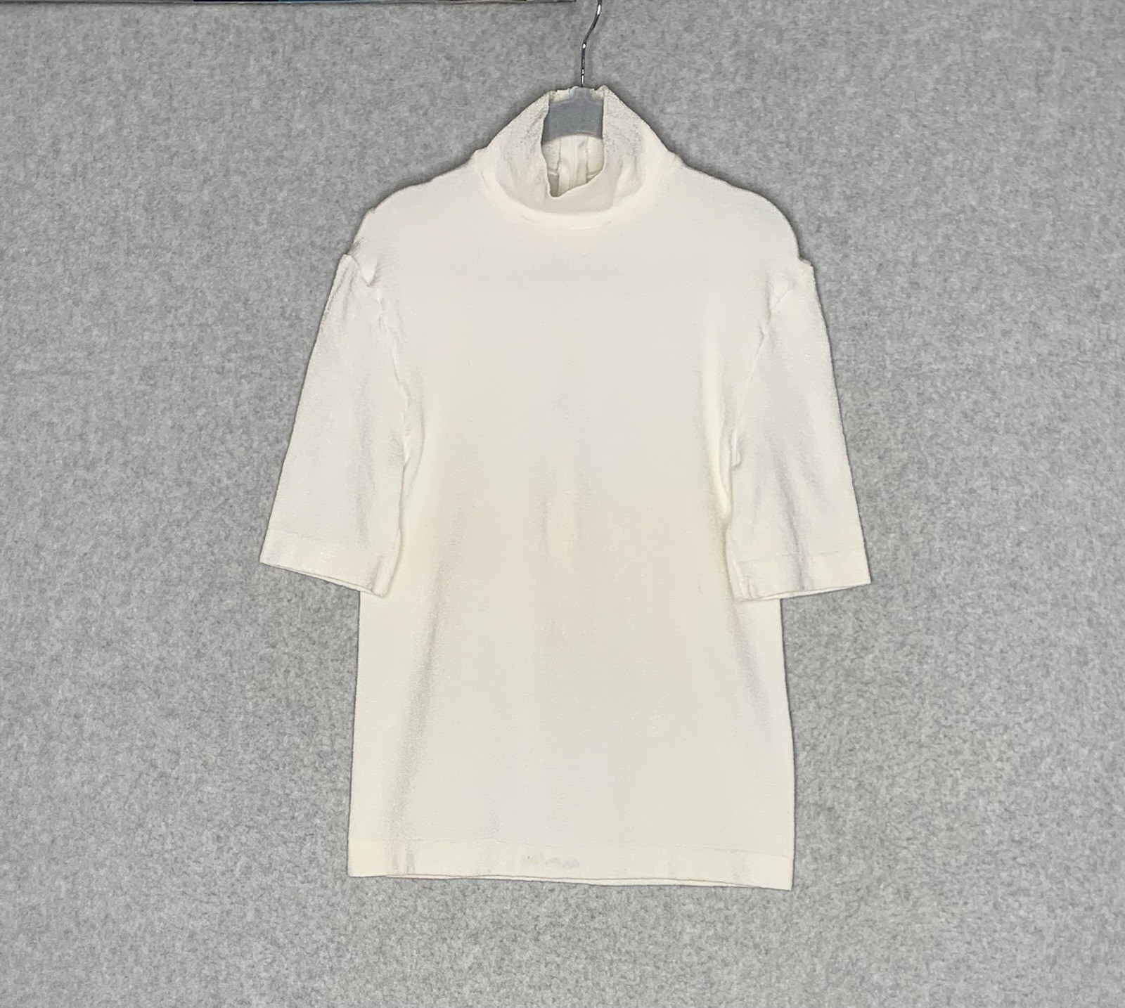 Wolford Ivory Mock Neck Stretch Knit Top XS Elbow Sleeve Austria Quiet Luxury