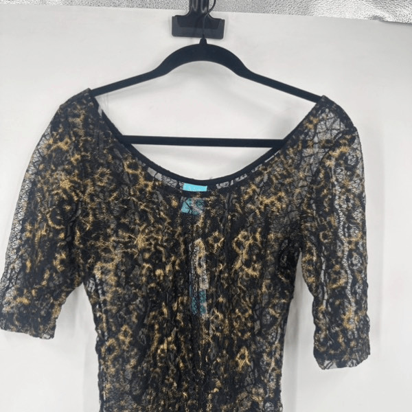 NWT H.I.P Goth Punk Women’s Sheer Lace Top Black Gold Size M Rock Vamp Baddie