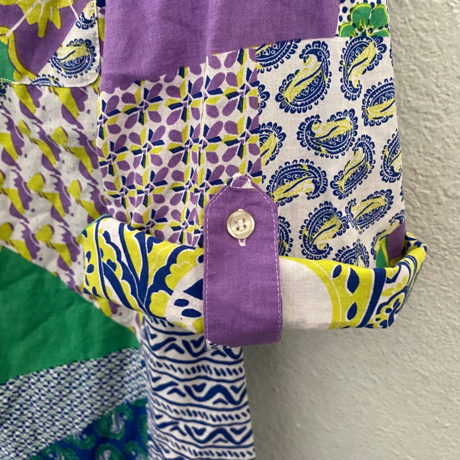 Peck & Peck 100% Cotton Patchwork Paisley Vibrant Funky Retro Button Up Cover-up