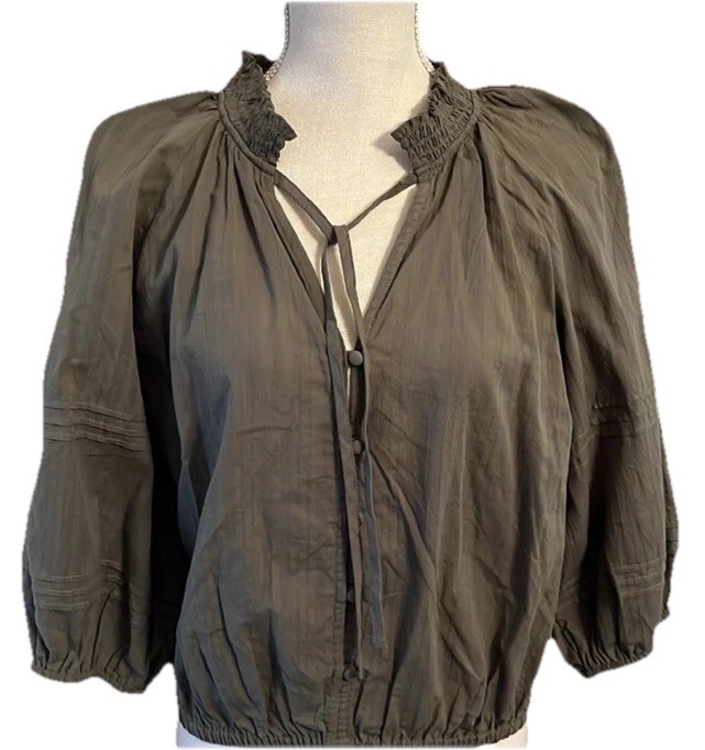 NWT Women’s Sanctuary Button Front Olive Blouse (S) Stretch Waist 3/4 Sleeve S