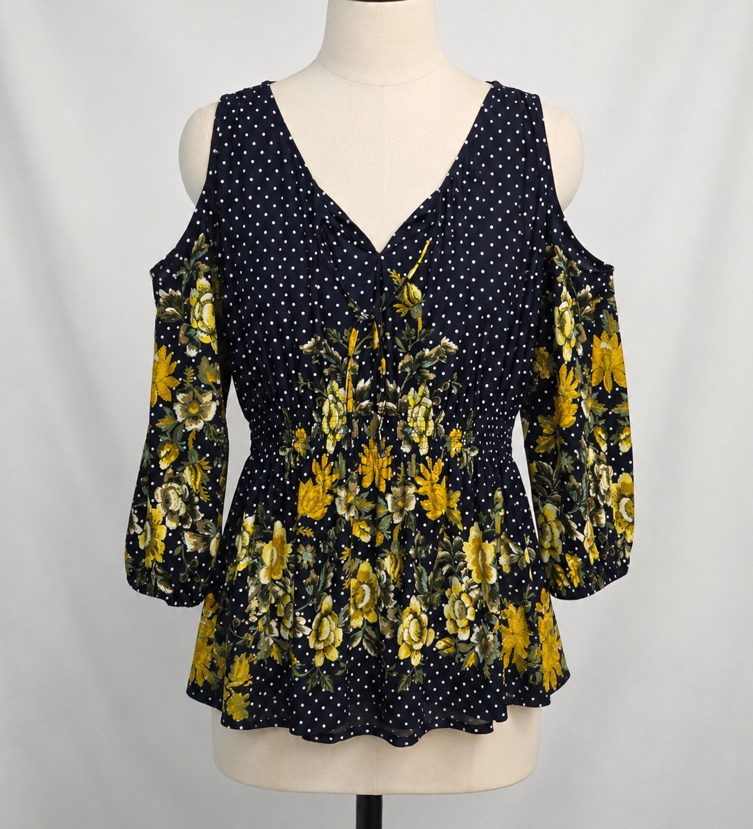 Harlow & Rose Women’s Peplum Blouse Cold Shoulder V-Neck 3/4 Navy 3X