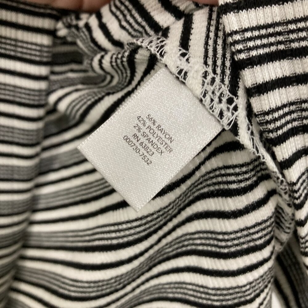 New Christopher & Banks Large Gray White Stripes Rib Knit Twist Detail Blouse