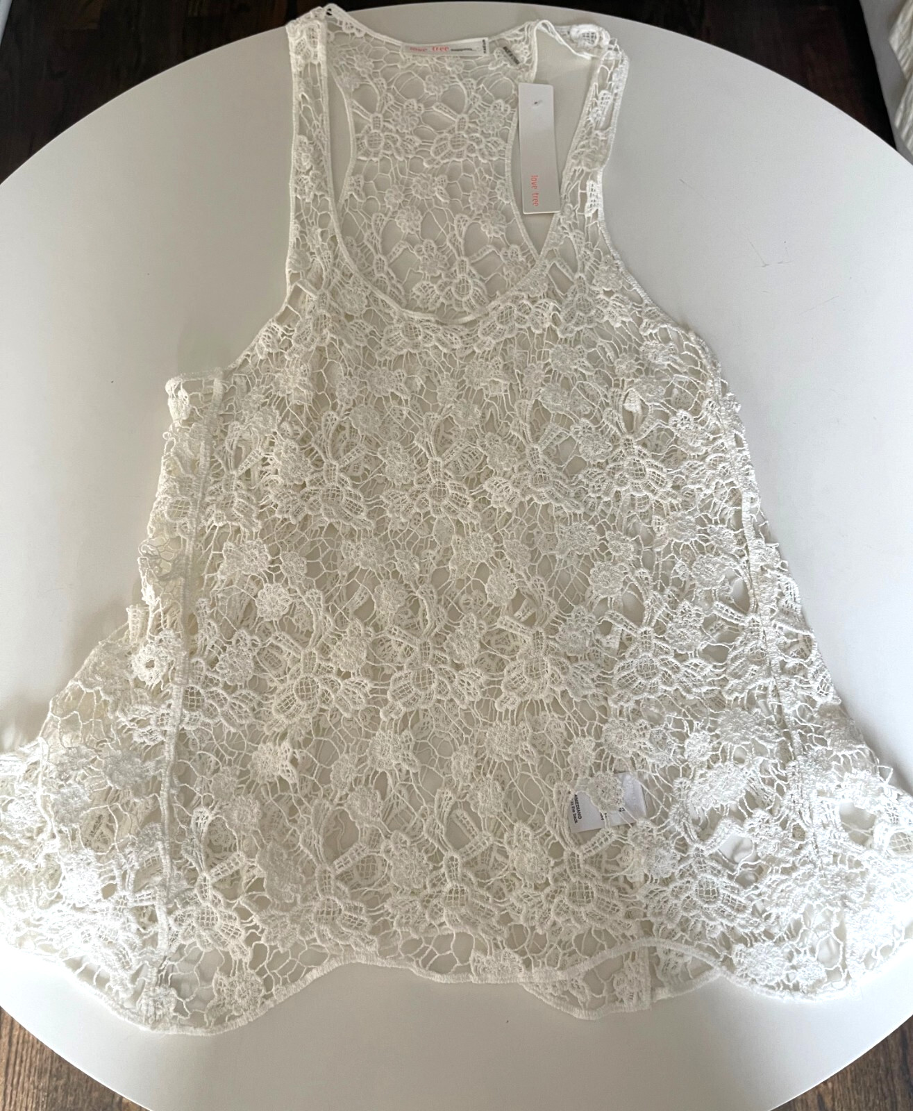 Love Tree Crochet Lace Tank Tunic Racerback Cotton Boho Festival Beach Sz M NWT