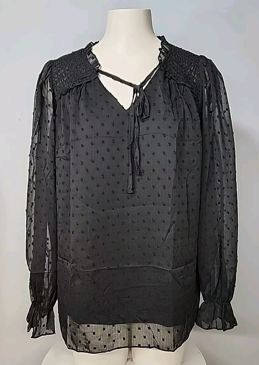 Nwt Mycolorblue Women’s Black Tie Neck Top Sz LARGE