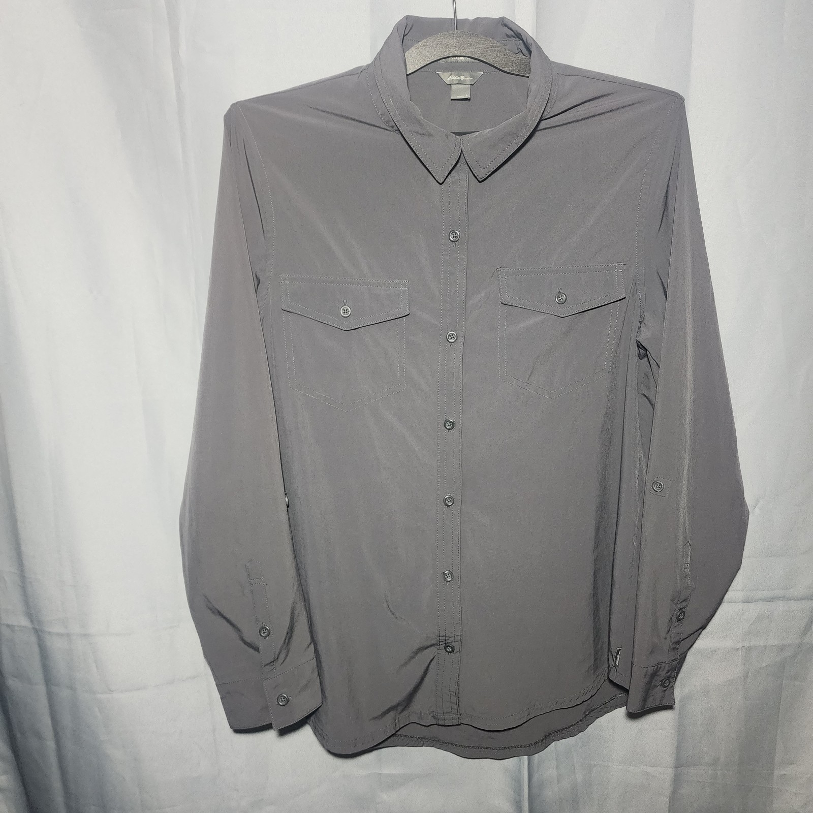 Eddie Bauer Women Gray Departure 2.0 Long Sleeve Shirt Size Large Casual Outdoor