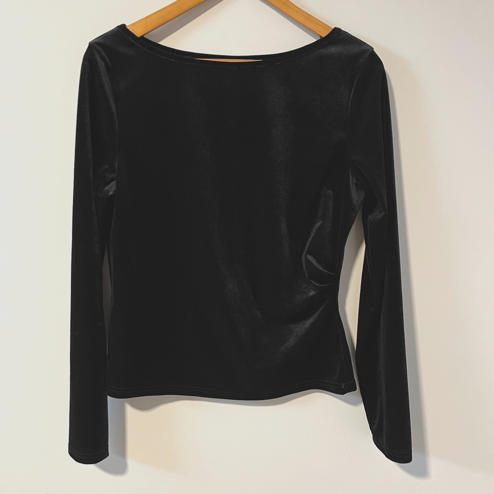Long Sleeve Velvet Dress Top With Ruched Side Boatneck Cocktail Formal Party