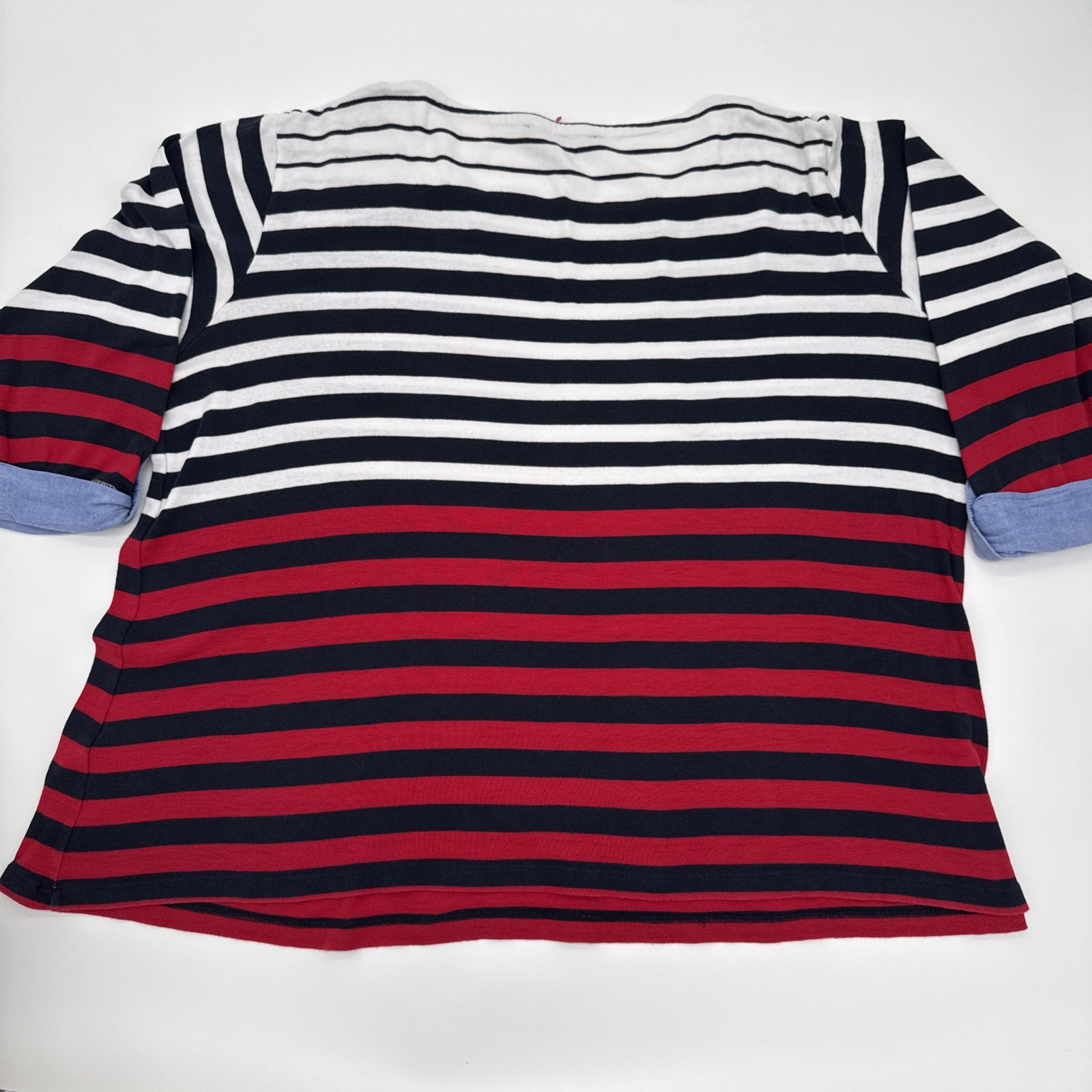 Tommy Hilfiger Womens Nautical Striped Boatneck Top Red White Blk Gold Button XL