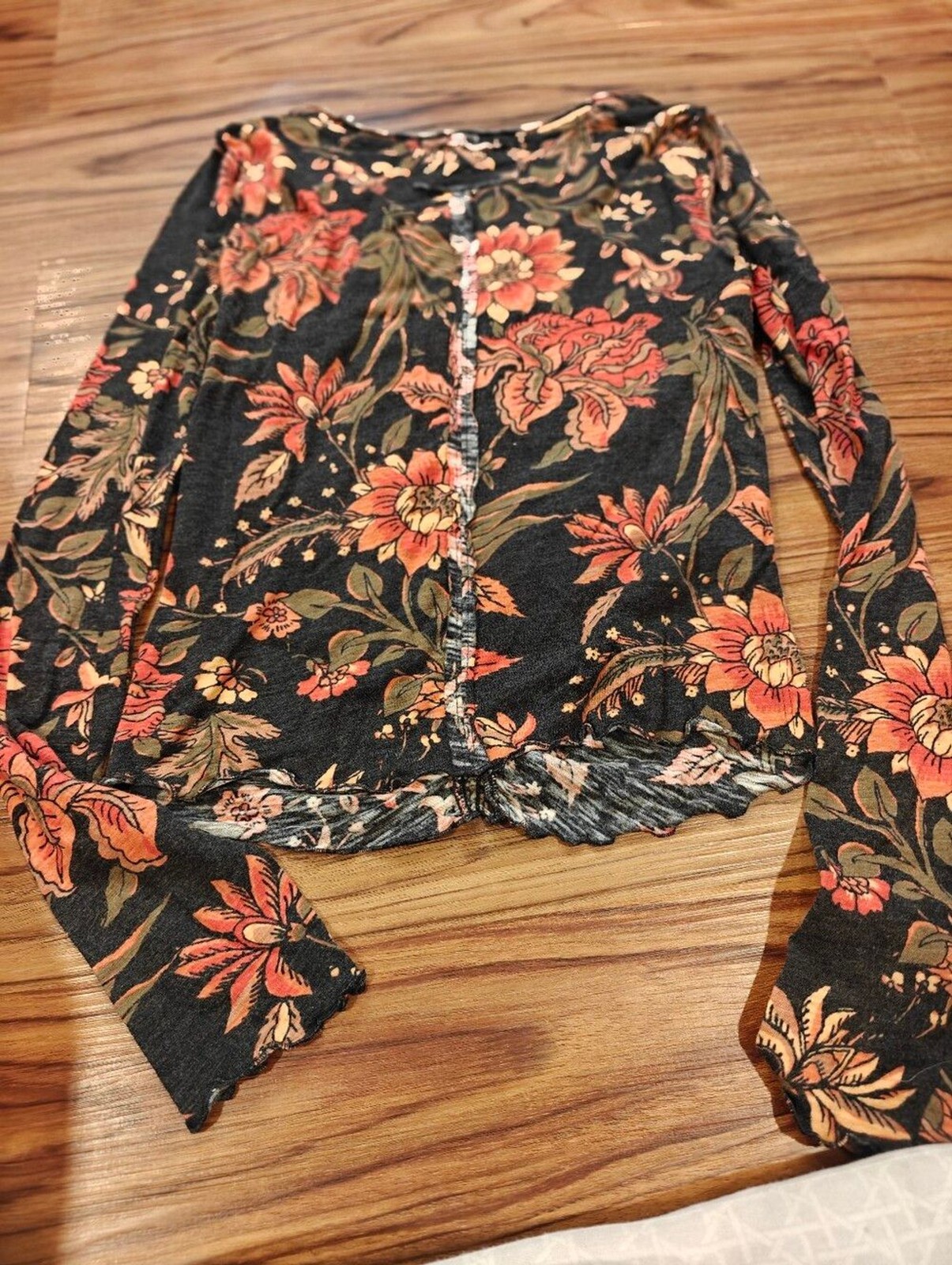 We The Free Dreamed Of You Charcoal Grey Floral Print Long Sleeve Top