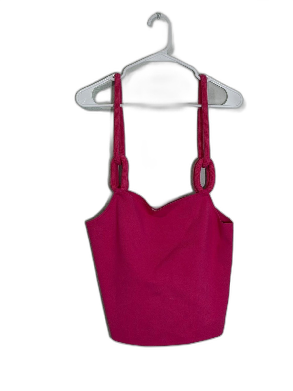 Alice + Olivia Gretel Candy Pink Knot-Strap Ribbed Crop Tank Top