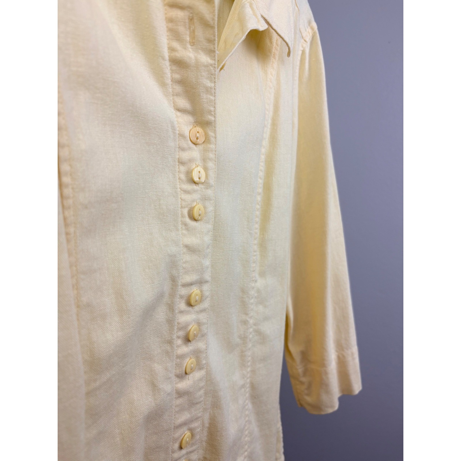 Christopher & Banks Butter Yellow Linen Blend Button Down Pleated Back Top XL