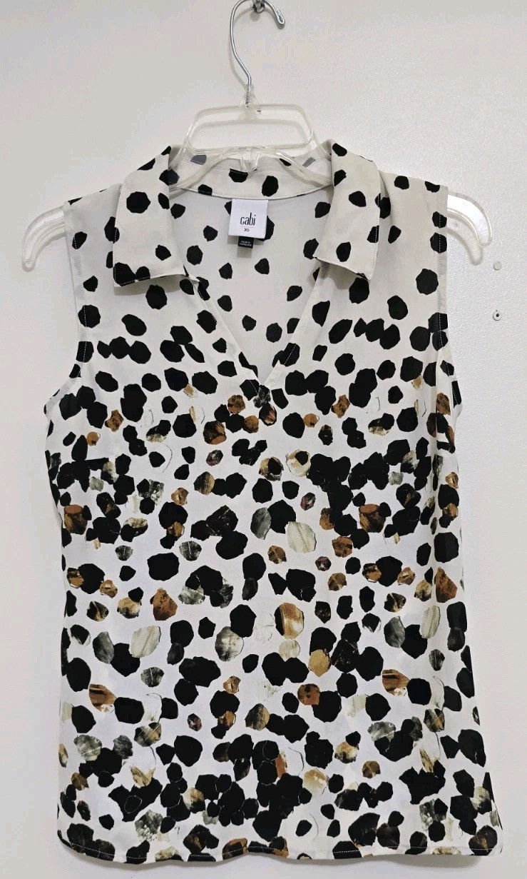 CABI size XS Sleeveless Pattern Collared Blouse Cream Multicolor