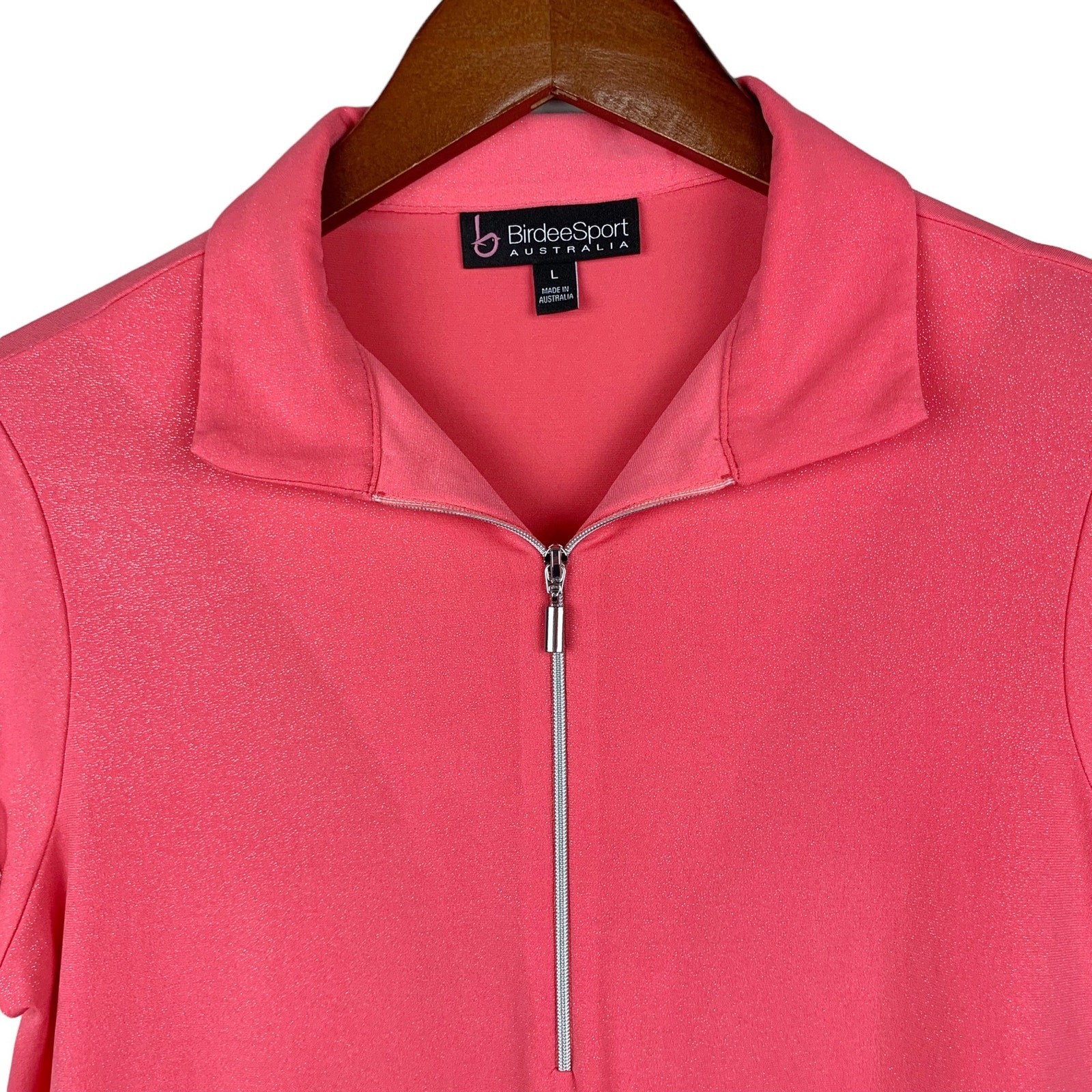 Birdee Sport Polo Shirt Women’s L Golf Top 1/4 Zip Australia Shimmery Pink
