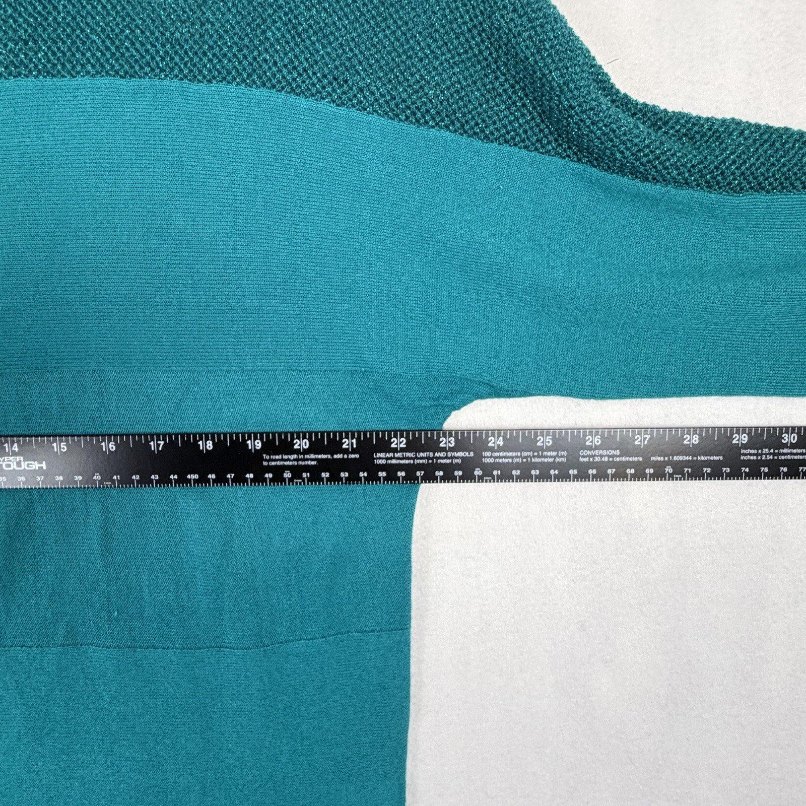 New York & Company Top Womens L Mesh Open Knit Yoke Sweater Top Green Teal NWT