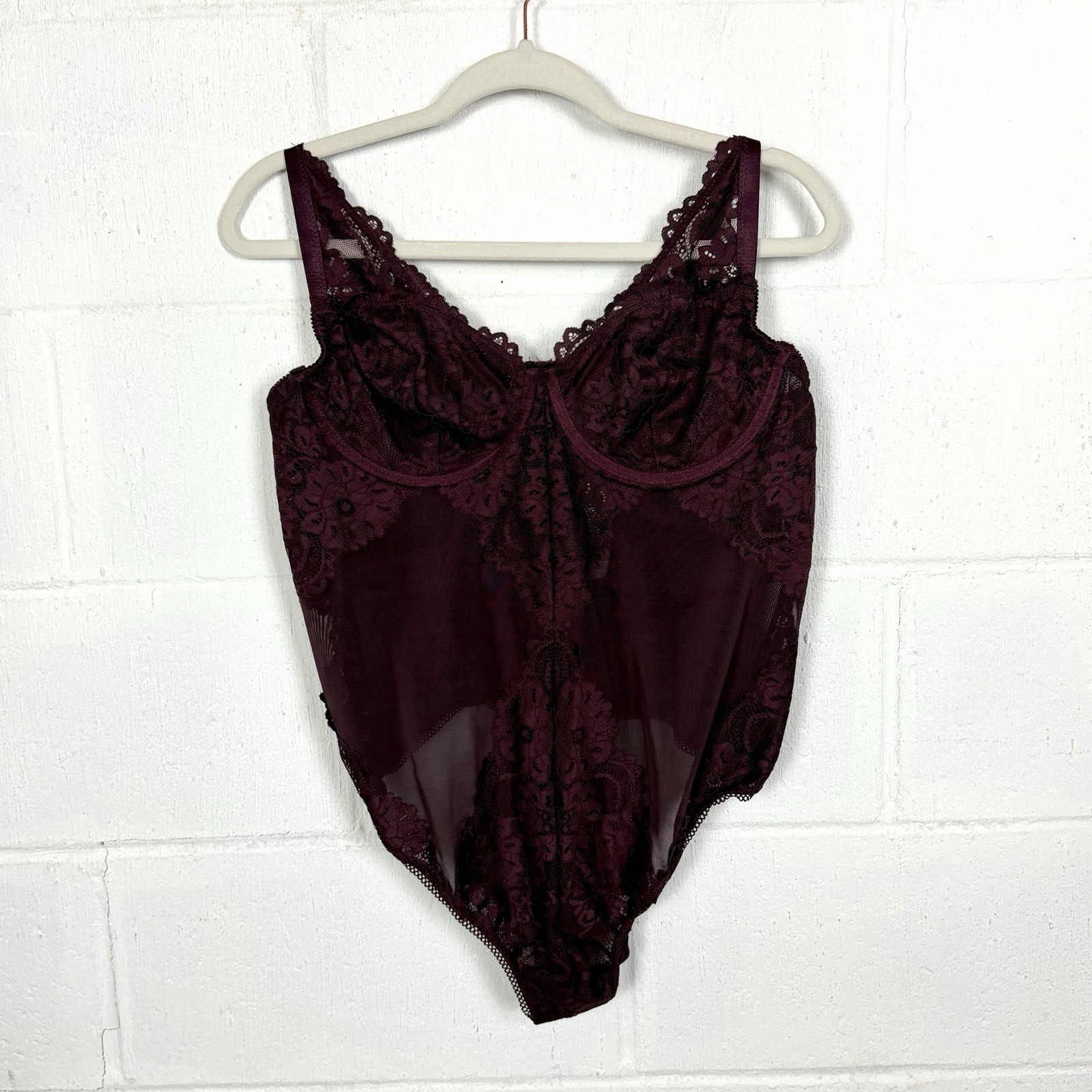 Torrid NWT Lingerie Bodysuit SZ L Wine Underwire Mesh Lace Sexy Wedding Night