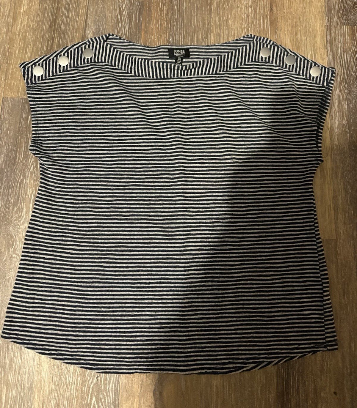Jones New York Signature Women’s Navy/White Striped Knit Boat Neck Top L