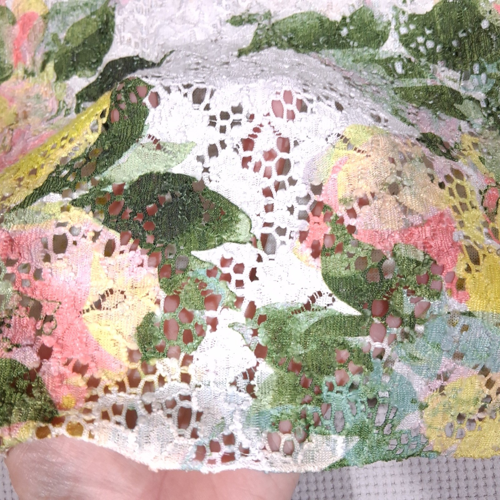 Melissa Paige Petite Floral Lace Yoke Ruffle Top Green Yellow Rose Cottagecore