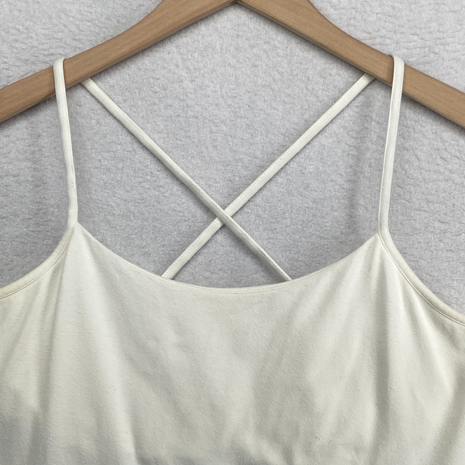 EILEEN FISHER Tank Top M Organic Cotton Jersey Cross Back Shelf Bra White USA