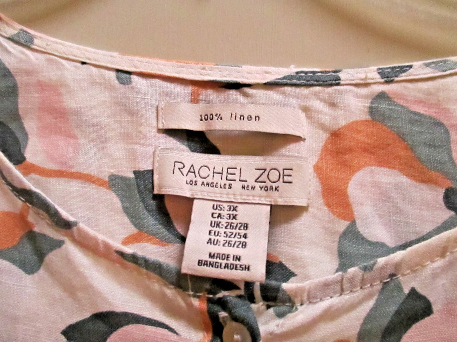 Rachel Zoe brand linen tunic, 3X, scoop neck, long slv