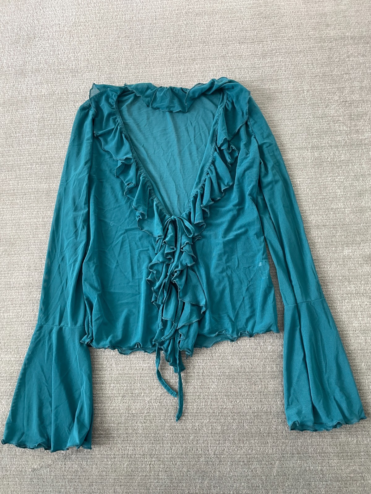 Cardigan Top Women XL Sheer Fairy Romantic Femme Festival Boho Ruffle