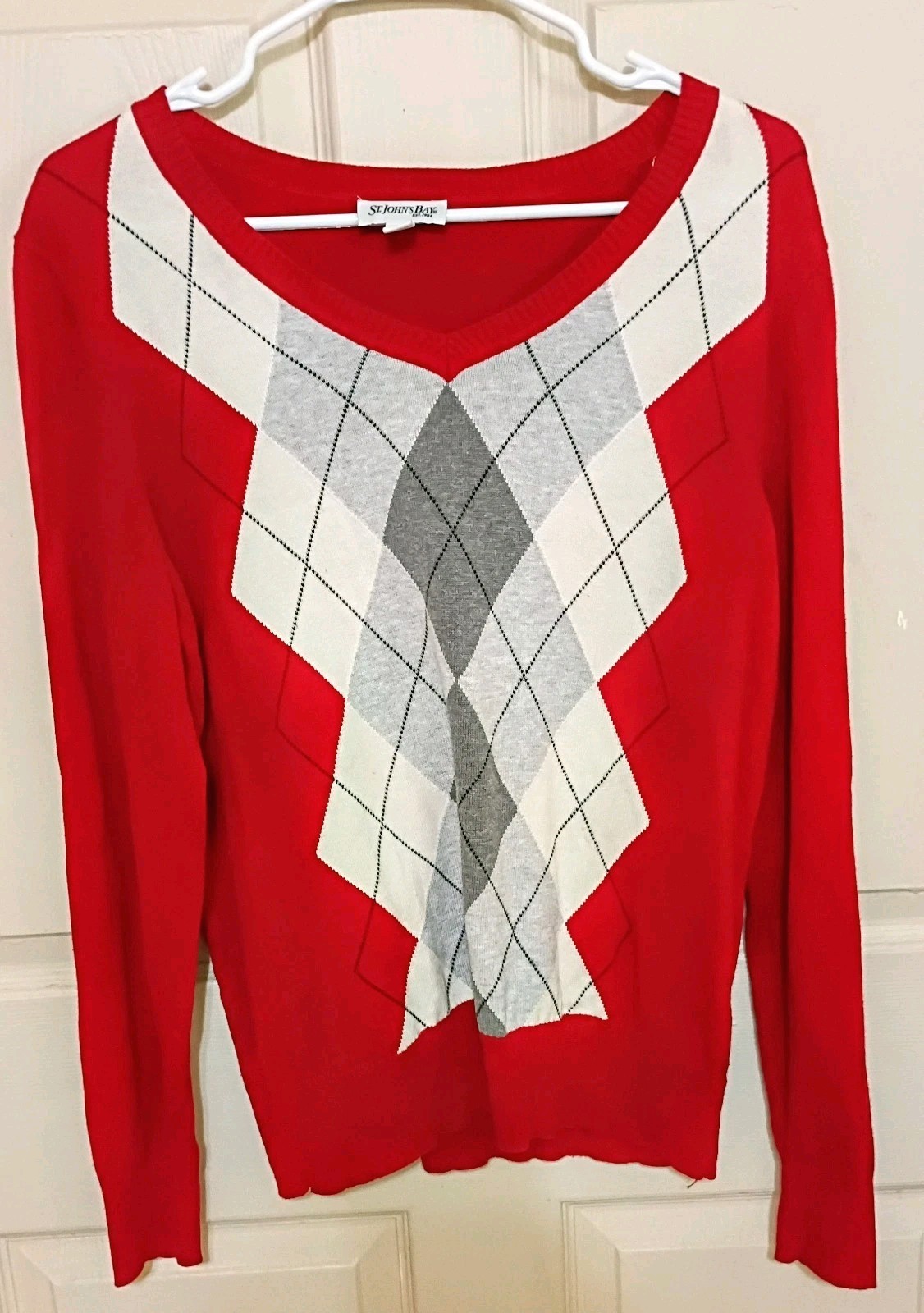 Womens L Argyle Diamond Old School College Cotton Preppy Pullover Sweater