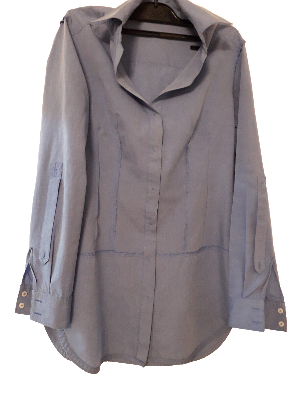BENETTON XS COTTON THIGH LONG TUNIC /SHIRT/ BLOUSE LONG SLEEVES BLUE