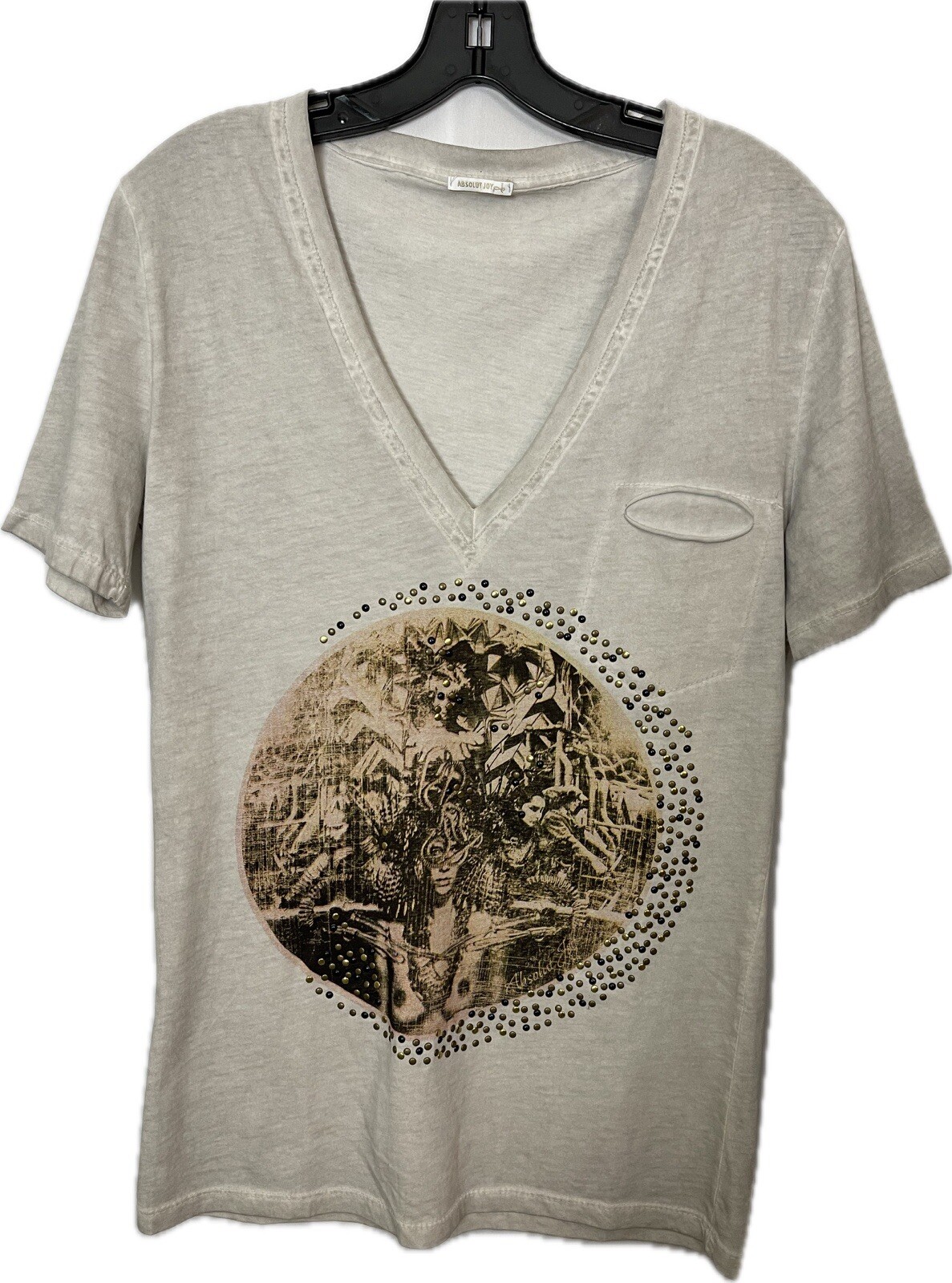 Absolut Joy Italy Women’s Shirt Gray Graphic Embellished Size L Retail $140