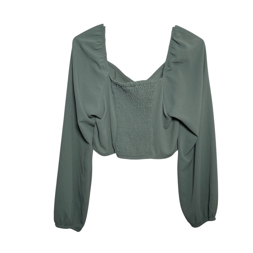 Vero Moda Blouse Women’s Large Cropped Long Sleeve Smocked Boho Casual