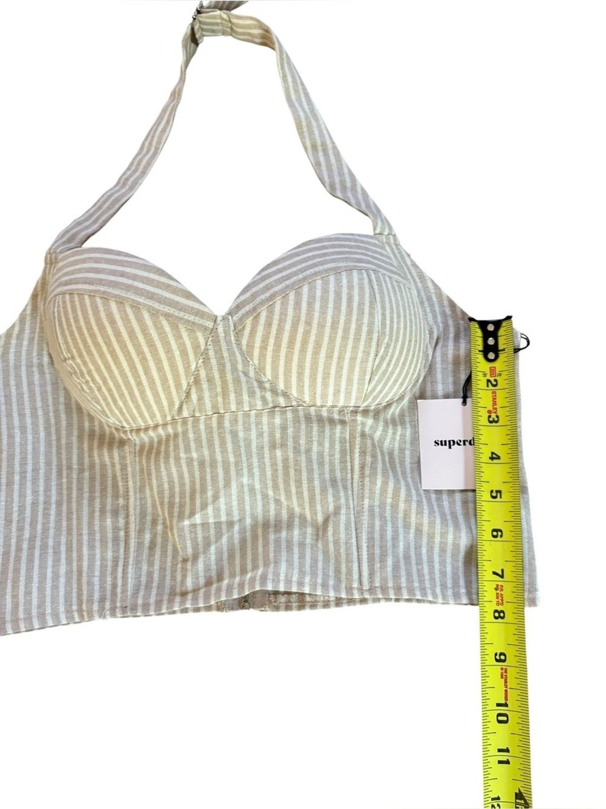 Revolve Superdown Rudy Halter Top Beige White Striped Womens Medium NEW With Tag