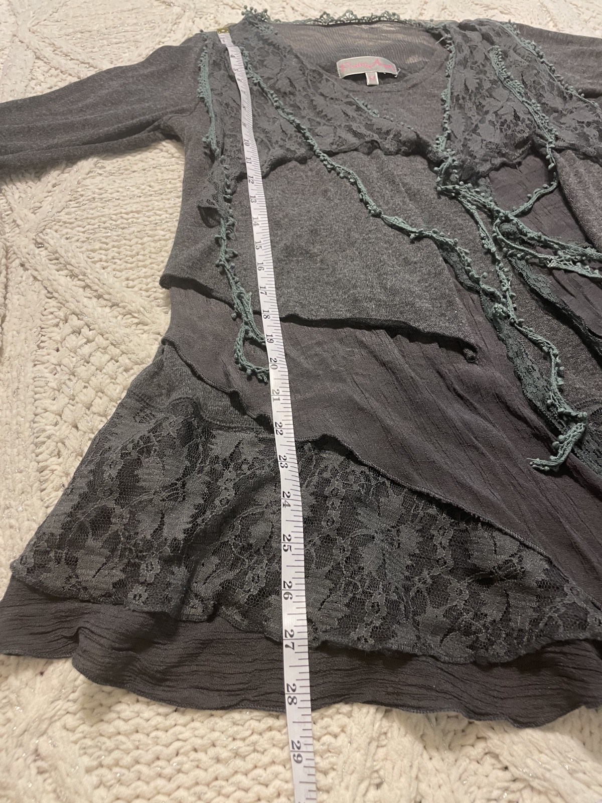 Pretty Angel Tunic Womens Boho Layered Romance Top Green Beaded SZ M