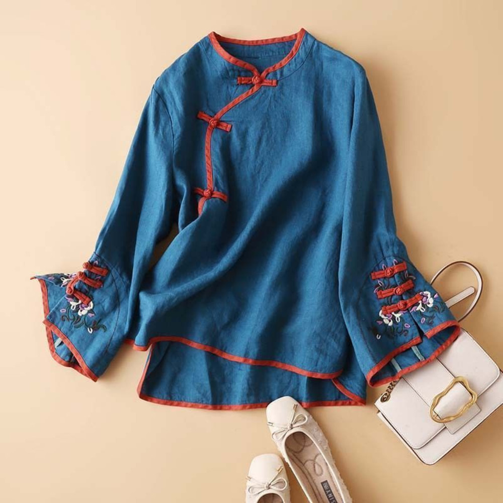 Ethnic Women Tops Blouse Retro Shirts Chinese Tang Suit Embroidery T-shirts