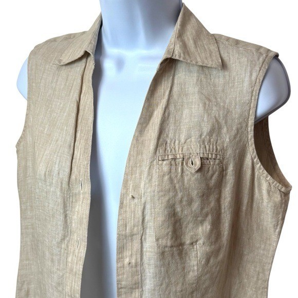 Foxcroft Ivory 100% Linen Fitted Fit Cottagecore Granola Girl Summer Vest 6P