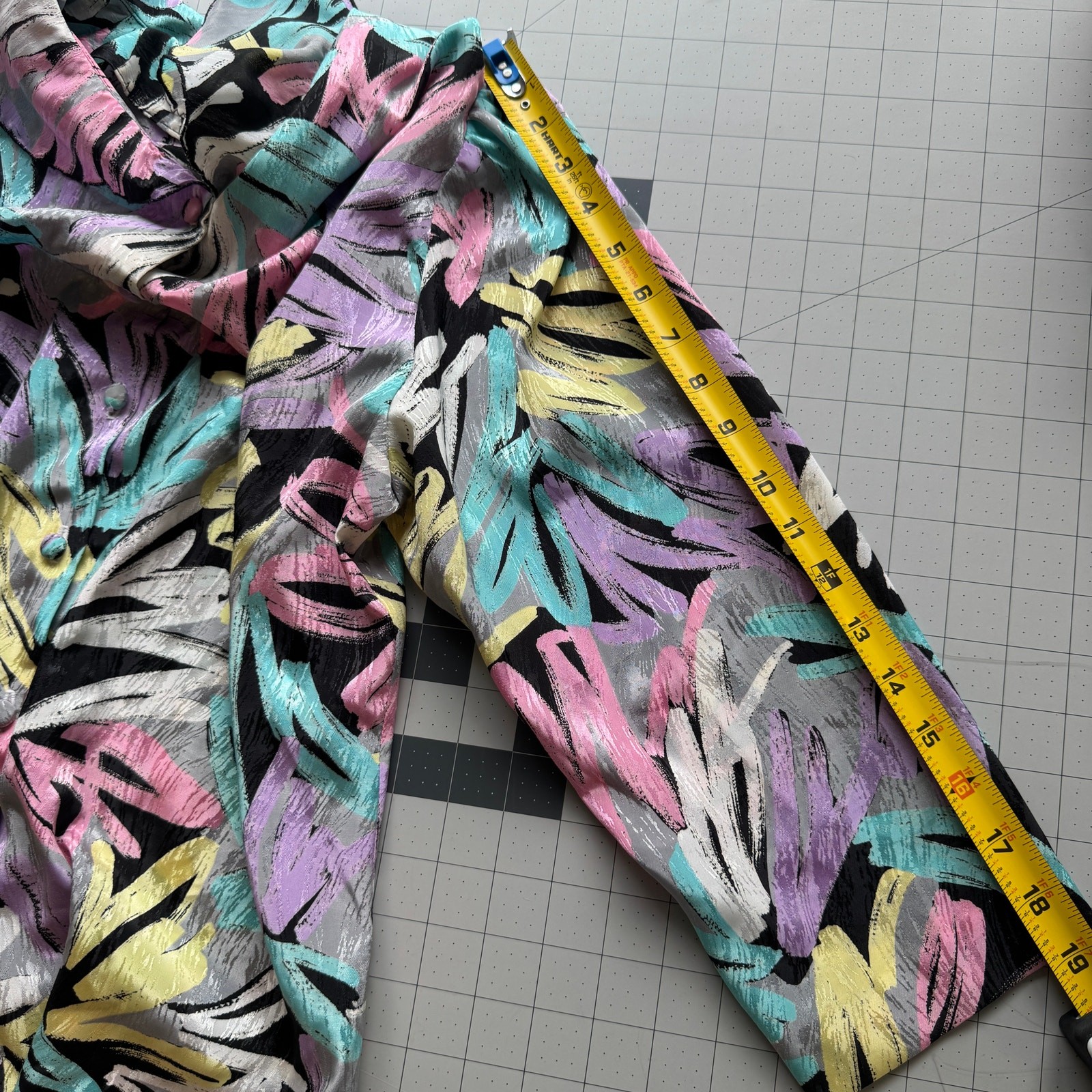 Vintage 80s Abstract Brushstroke Blouse Pastel Neon Print Retro Button Down Top