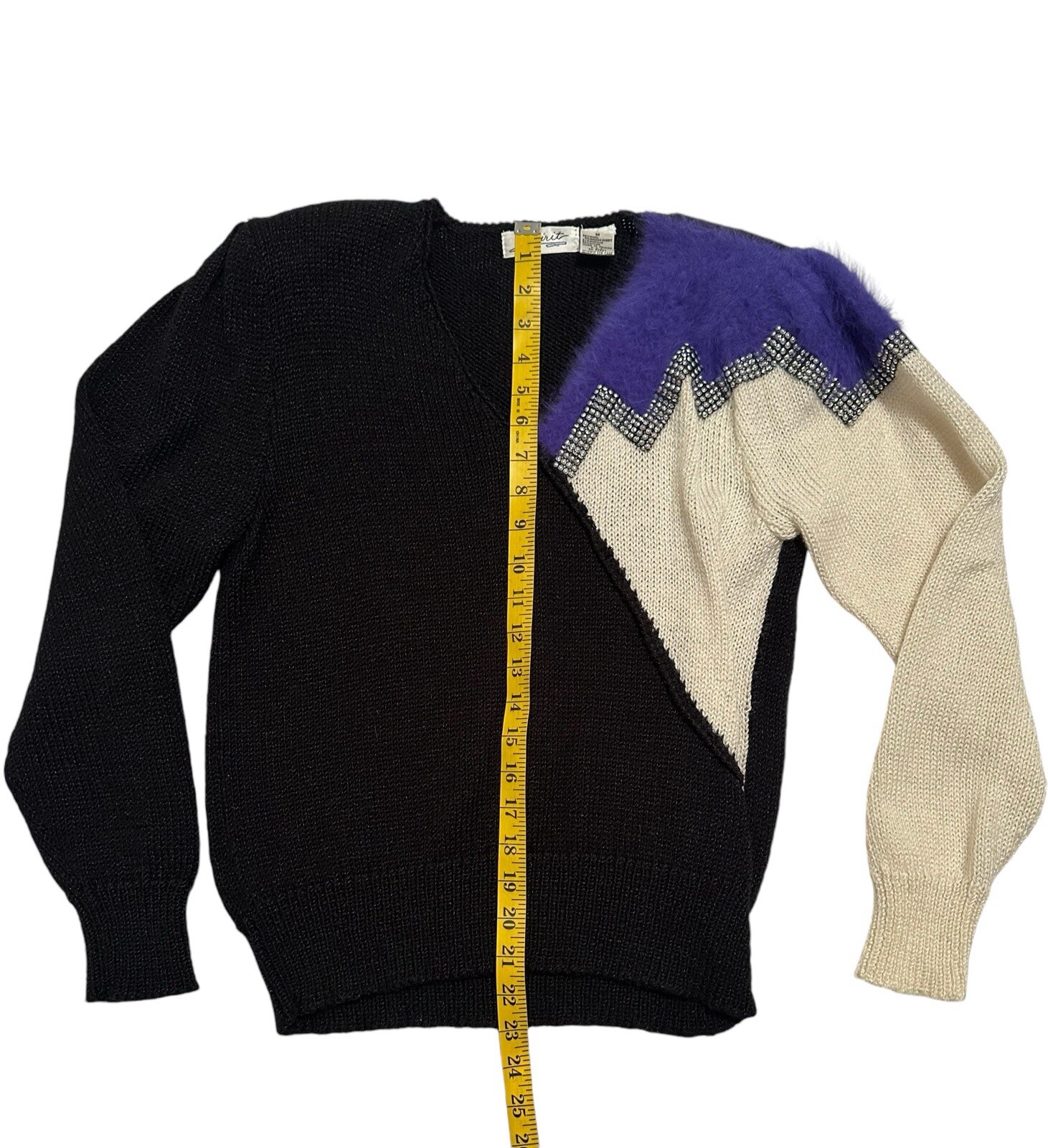 SPIRIT Wool Acrylic & Angora Sparkling Holiday Party Sweater Medium Purple Black