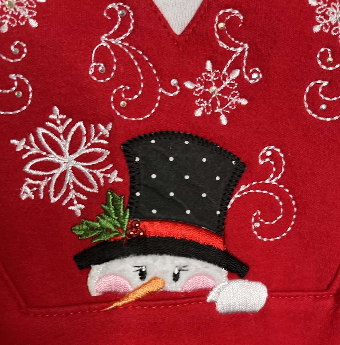 Decorated Originals Christmas Women’s Red Embroidered Snowman size XL