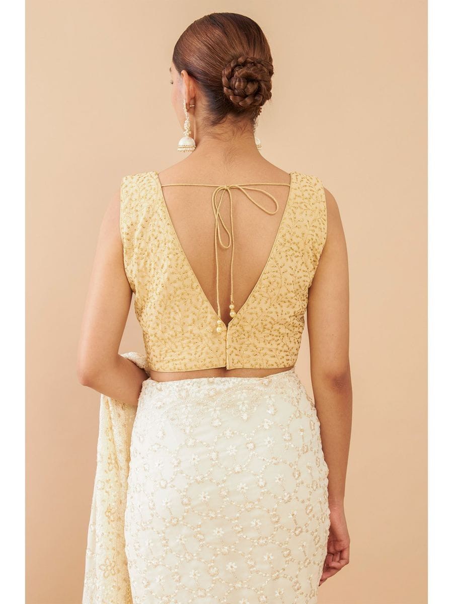 Georgette Embroidery Vneck Back open non padded beautiful saree blouse,