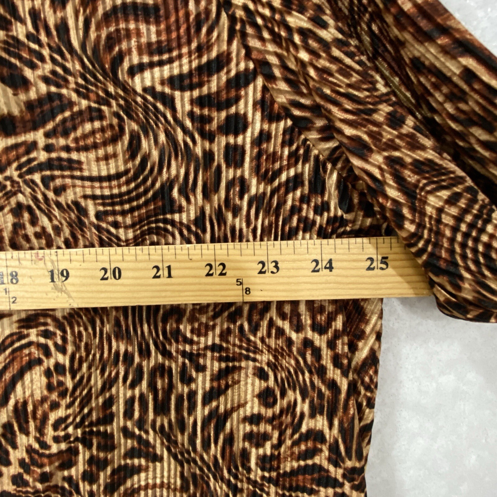 Inner Circle Leopard Print Top Woman’s 1x, 3x Button Up Accordion Pleated Brown