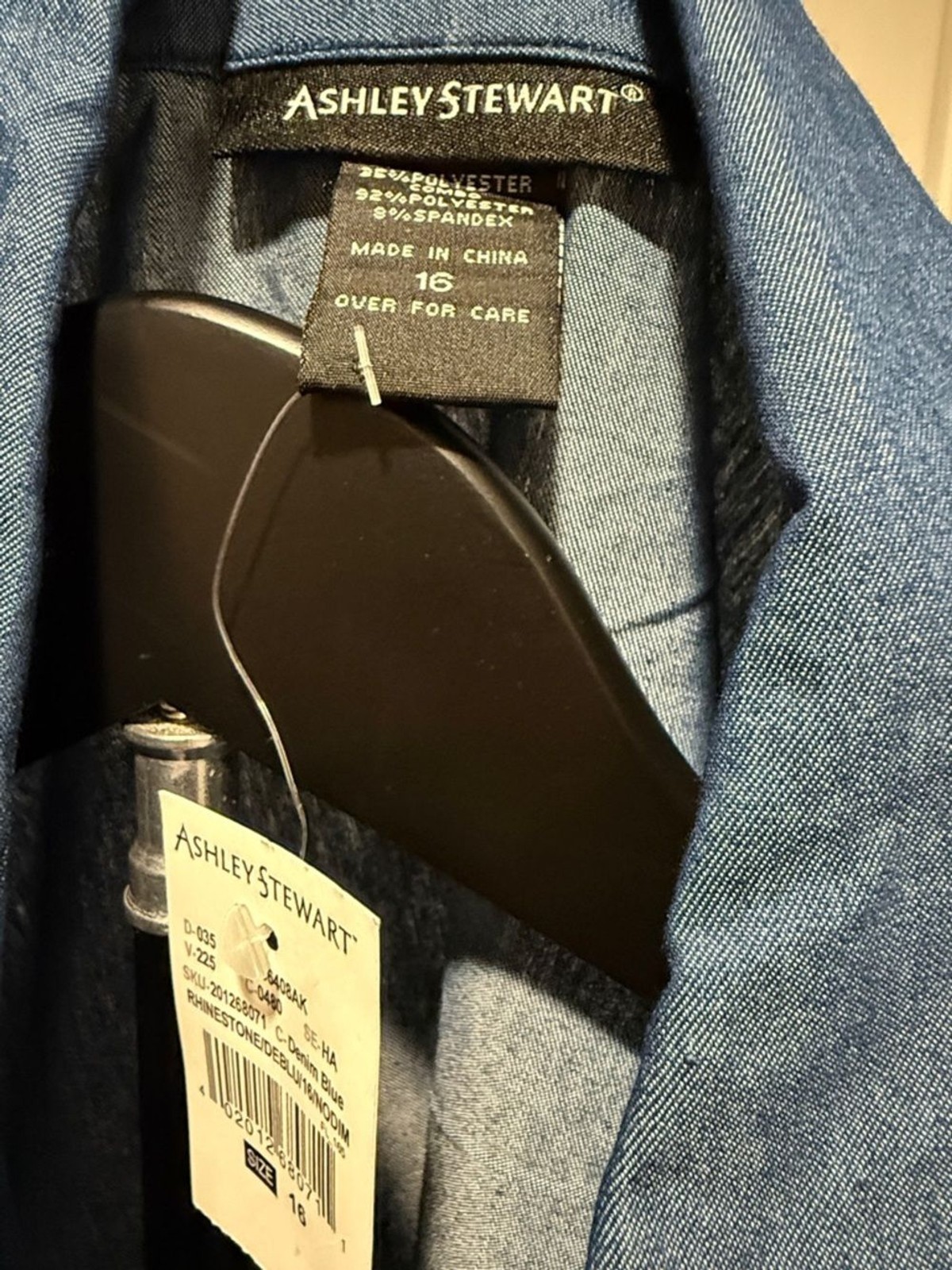 Ashley Stewart Navy Button-Down Shirt with Studded Yoke