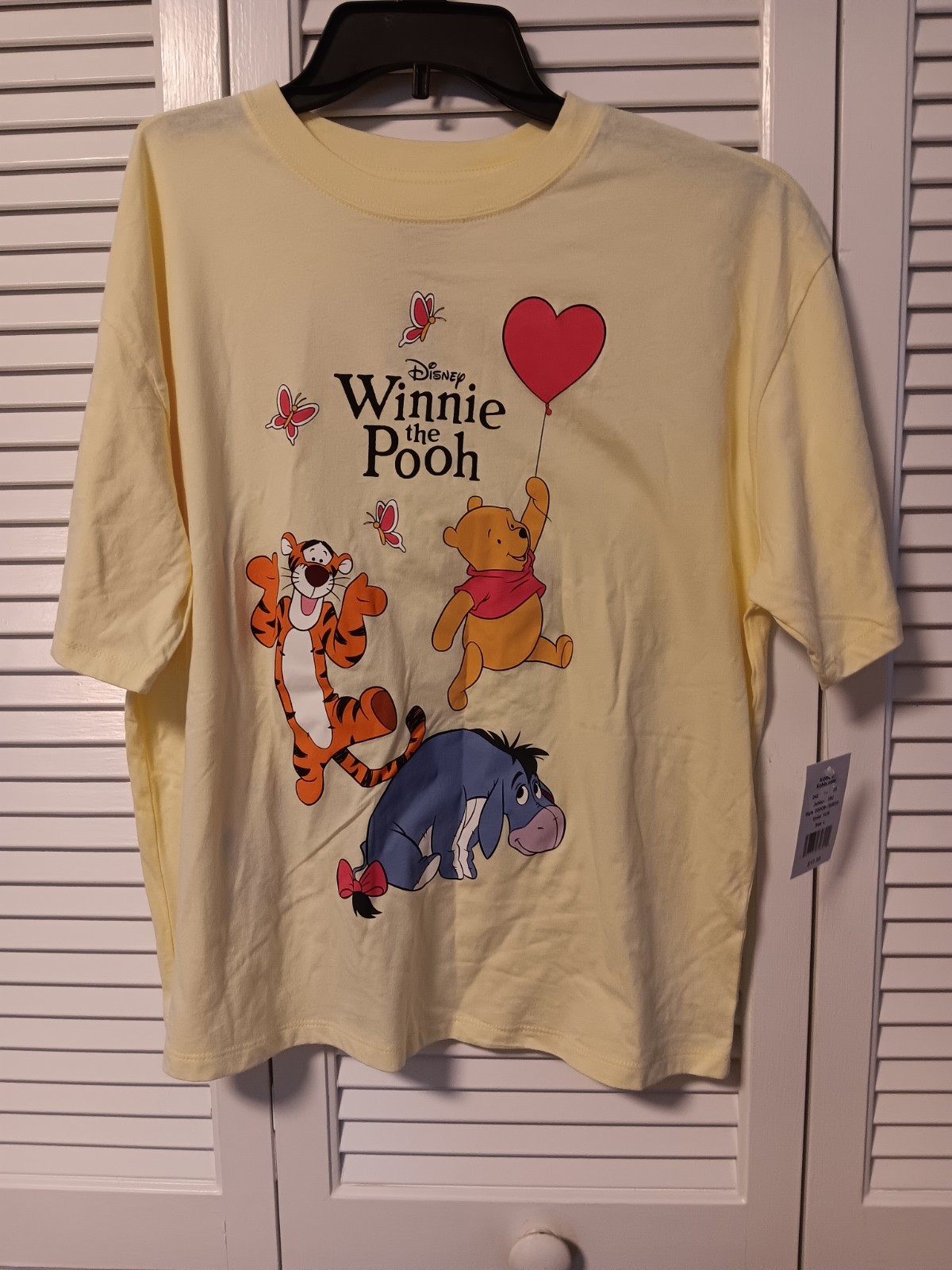 Disney Winnie the Pooh Junior T-Shirt Size L Front & Back Graphic S/S yellow NWT