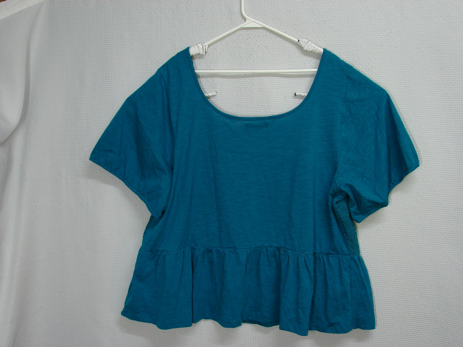 Lane Bryant Crochet Front Cropped Peplum Top Puff Short Sleeve Shirt Plus 26/28