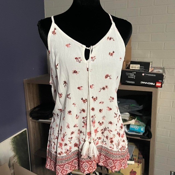 White and Pink Floral Tank