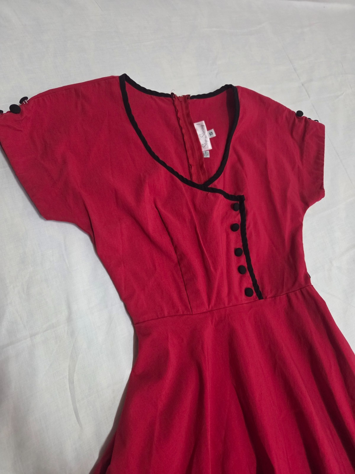 Stop Staring Retro 50s Swing Dress Womens Small Red Pinup Flare Made in USA