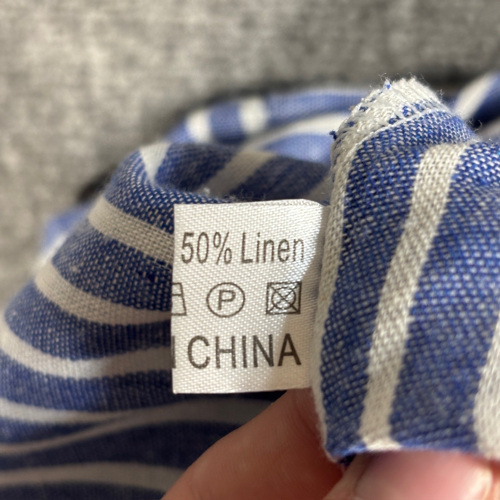 Top It Off Blue White Striped Embroidered Linen Blend Tunic Top XL Boho Tassel