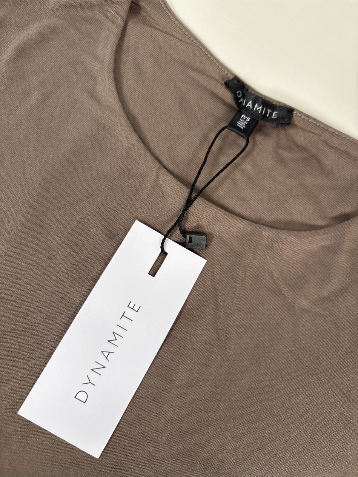 Dynamite Solid Short Sleeve T-Shirt Soft Brown Round Neck Size P/S